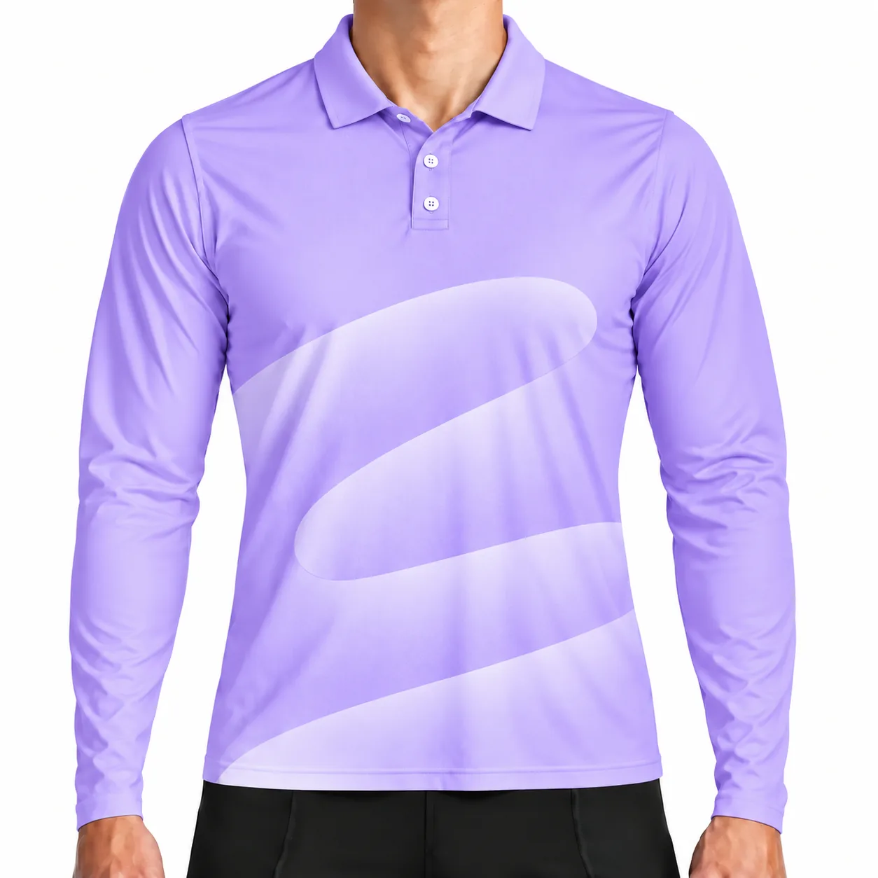 Fluid Motion Long Sleeve Polo front, Amethyst Glow