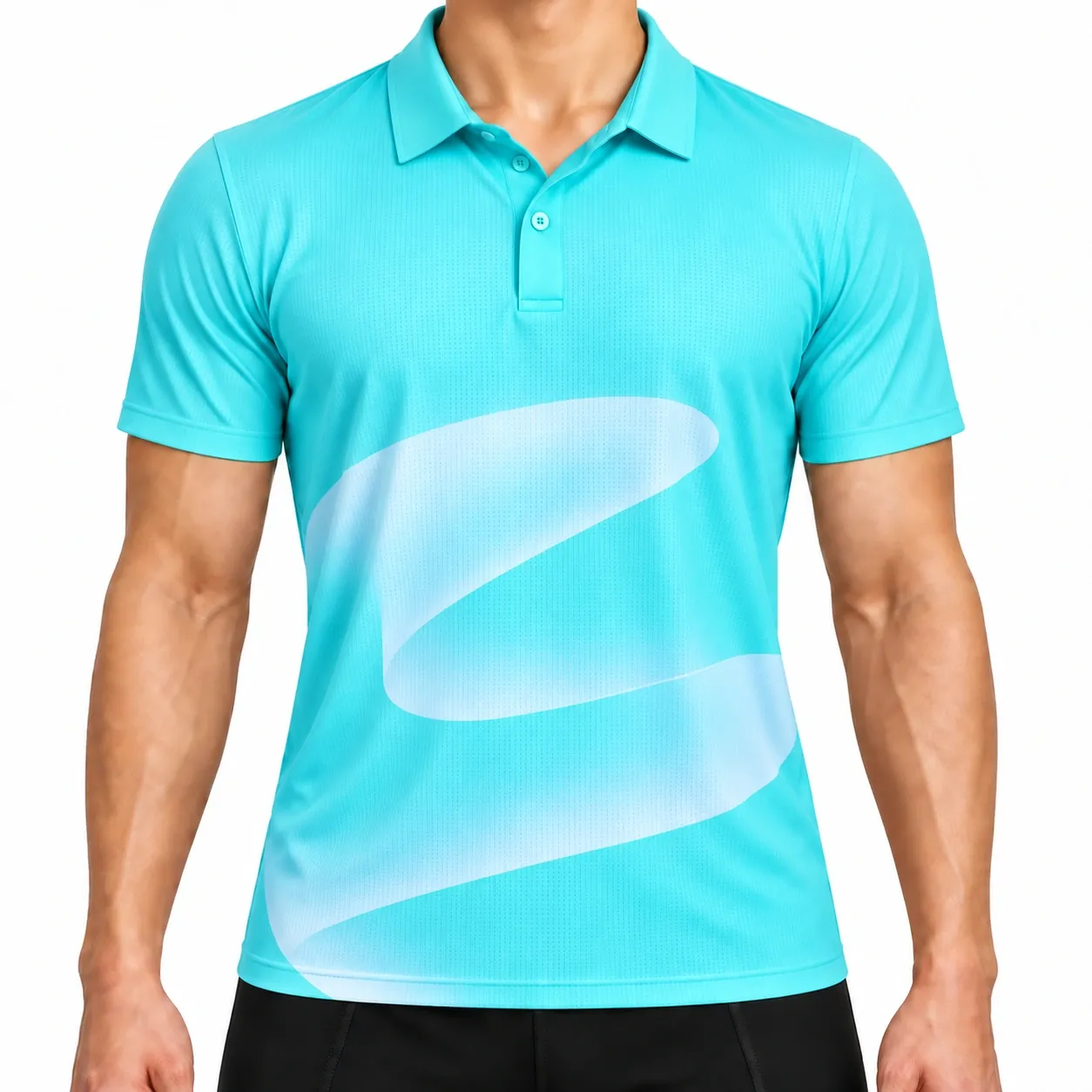 Fluid Motion Short-Sleeve Polo front, Aqua Flow
