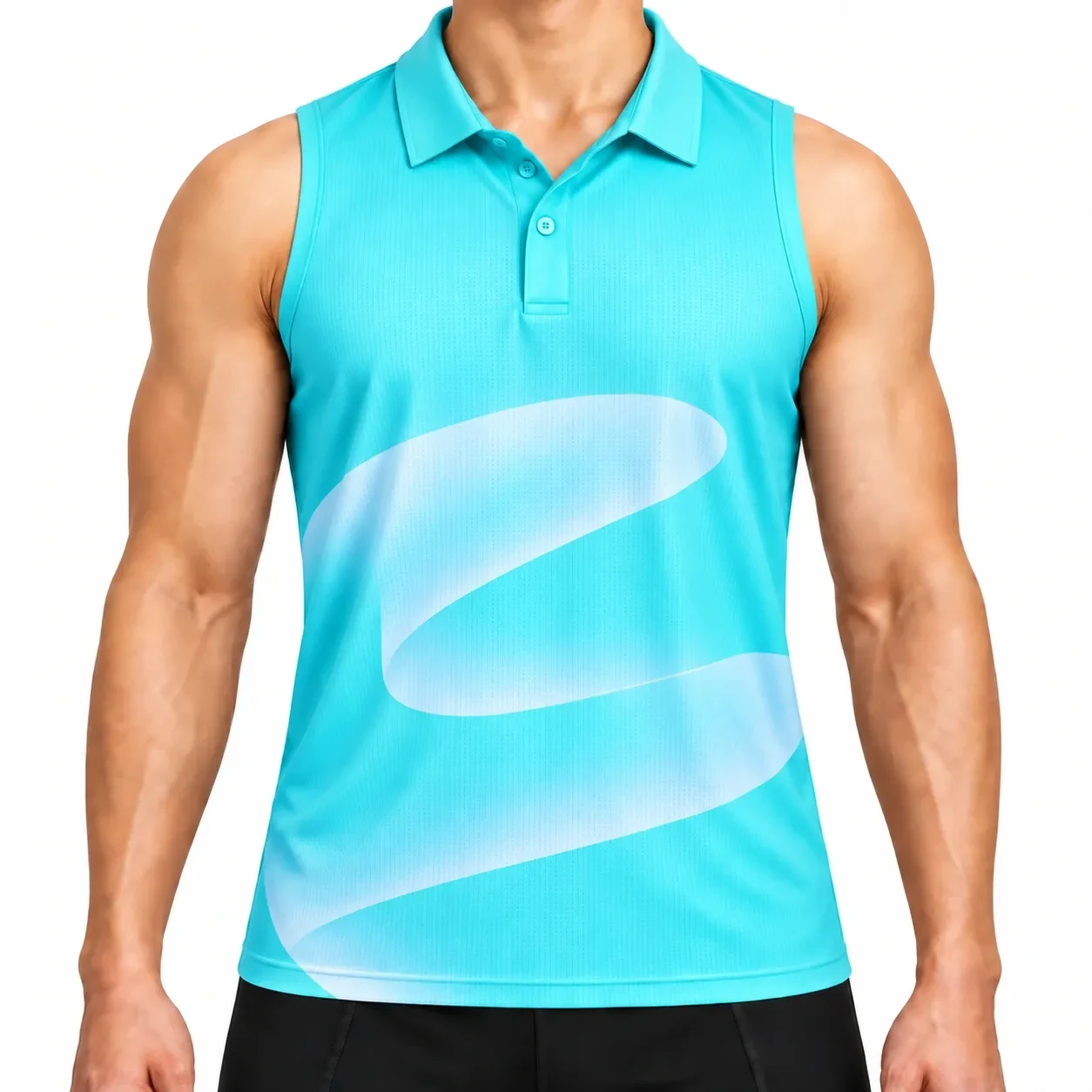 Fluid Motion Sleeveless Polo front, Aqua Flow