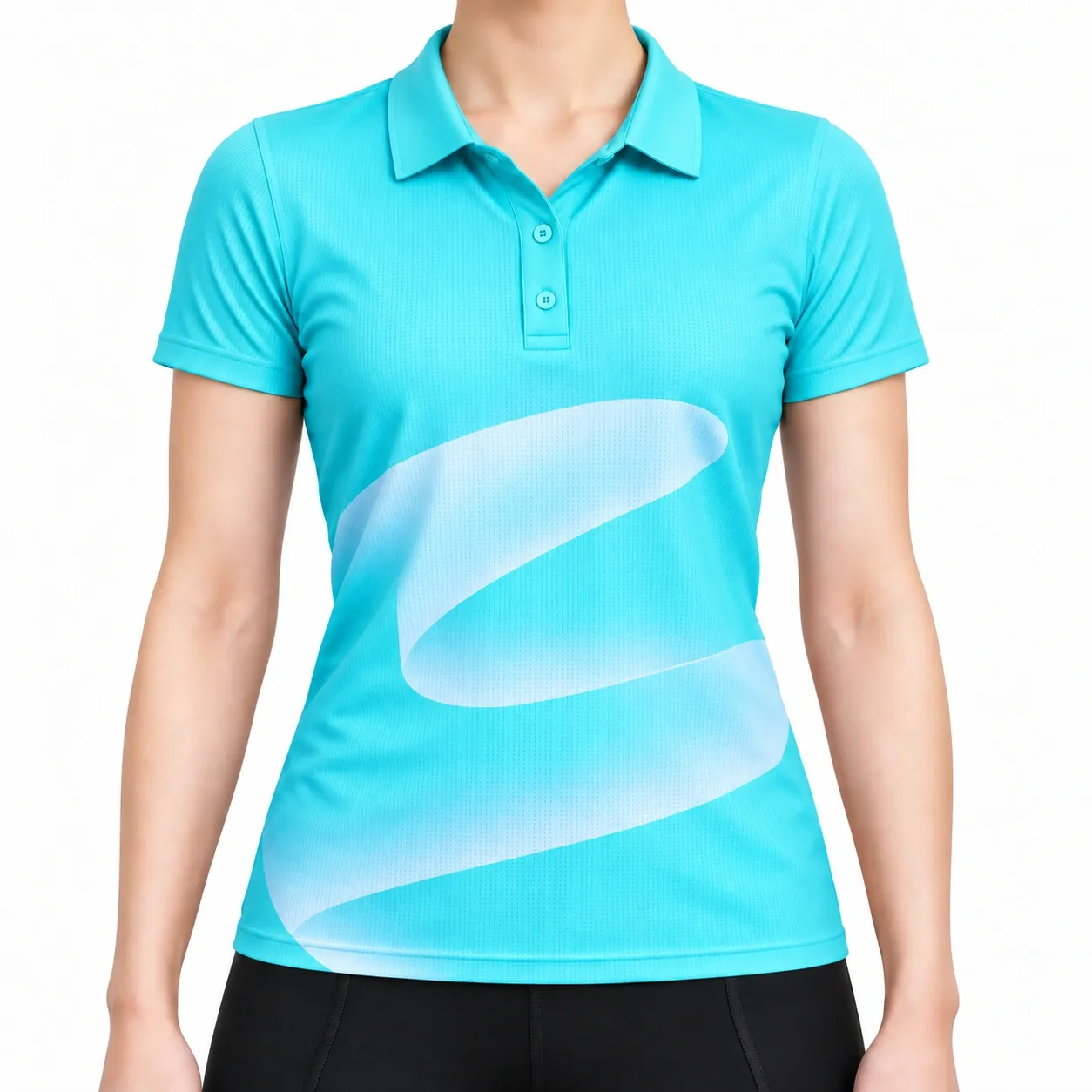 Fluid Motion Short-Sleeve Polo front, Aqua Flow