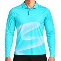 Fluid Motion Long Sleeve Polo front, Aqua Flow